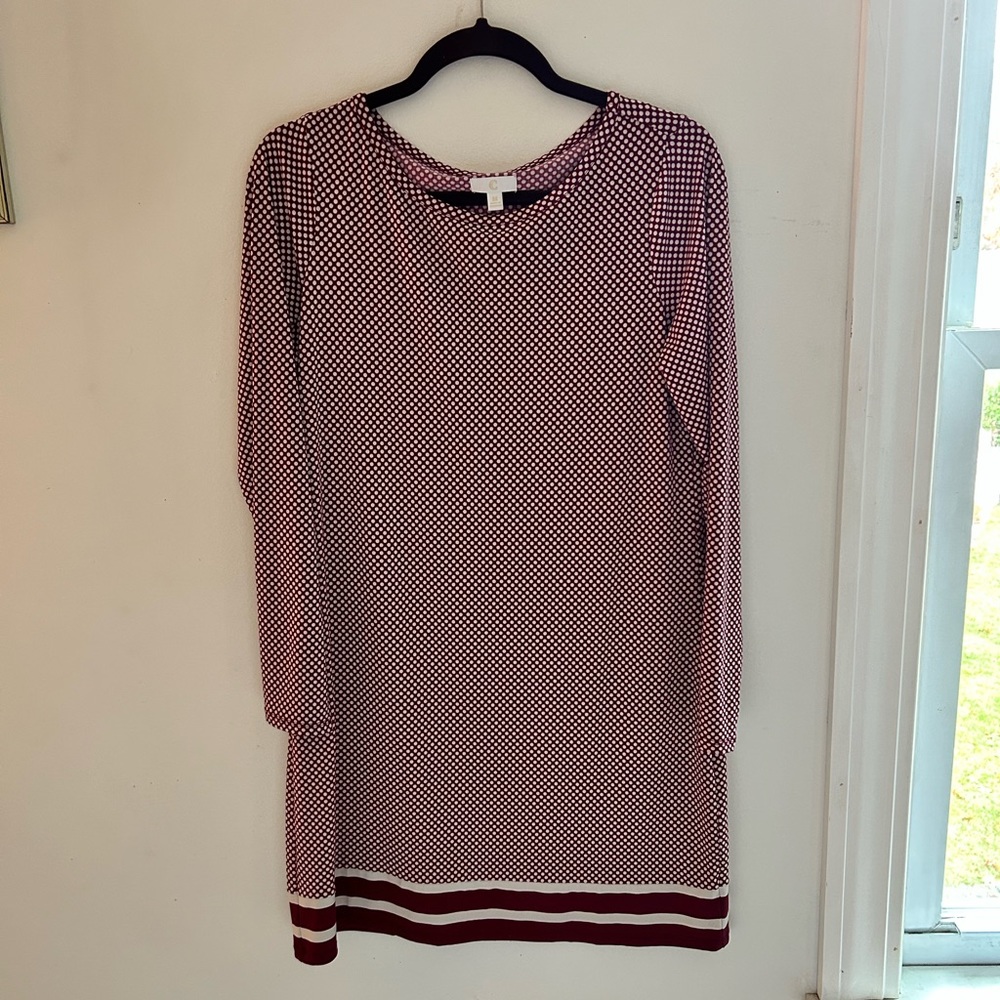 Charming Charlie Burgundy & White Dotted Long Sleeve Dress